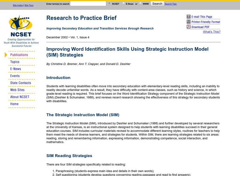 Improving Word Identification Skills Using Strategic Instruction Model (Sim) Professional Doc Improving Word Identification Skills Using Strategic Instruction Model (Sim) Professional Doc