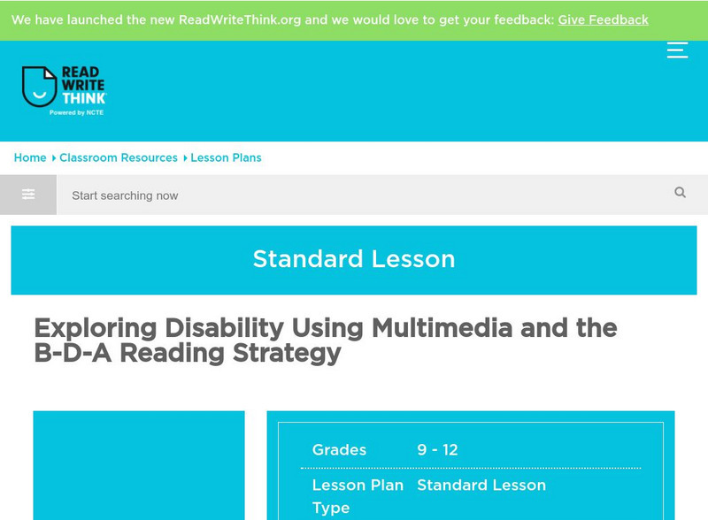Read Write Think: Exploring Disability Using Multimedia and B D a Reading Strategy Lesson Plan