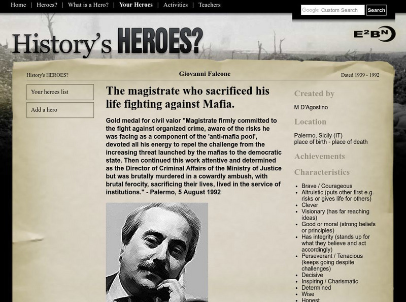 History's Heroes: Giovanni Falcone (1939 1992) Activity History's Heroes: Giovanni Falcone (1939 1992) Activity