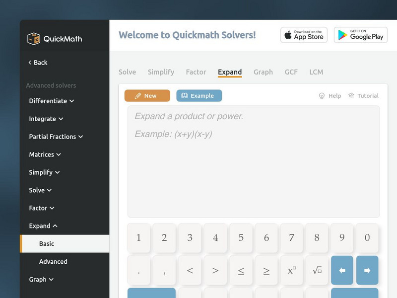Quickmath: Algebra Expand Activity Quickmath: Algebra Expand Activity