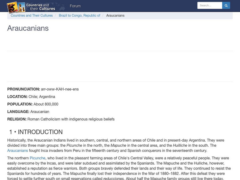 Countries and Their Cultures: Araucanians Handout Countries and Their Cultures: Araucanians Handout