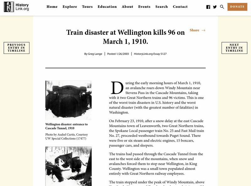 History Link: Train Disaster at Wellington Kills 96 on March 1, 1910 Website History Link: Train Disaster at Wellington Kills 96 on March 1, 1910 Website
