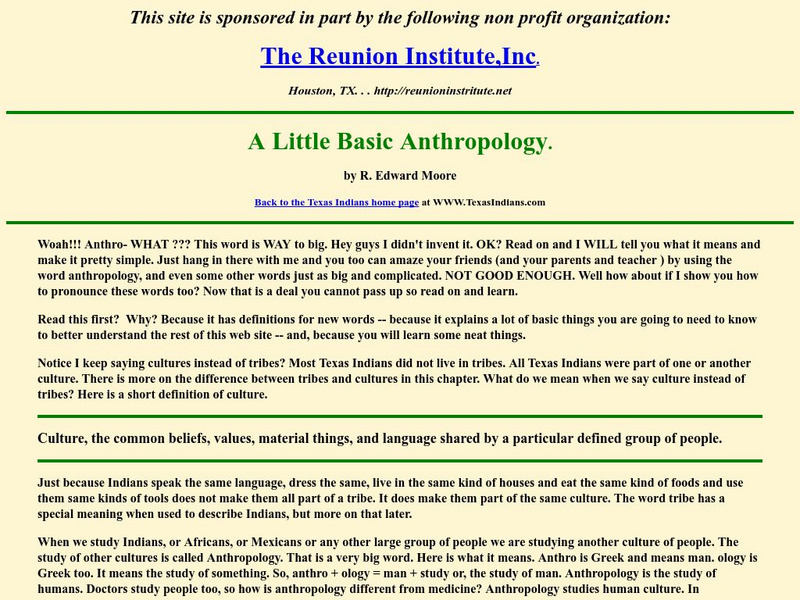 Rolf E. Moore and Texarch Associates: Texas Indians: A Little Basic Anthropology Article Rolf E. Moore and Texarch Associates: Texas Indians: A Little Basic Anthropology Article