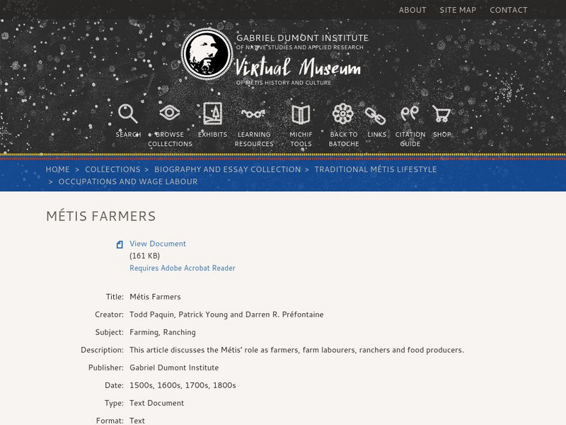Virtual Museum of Metis History and Culture: Metis Farmers Handout Virtual Museum of Metis History and Culture: Metis Farmers Handout