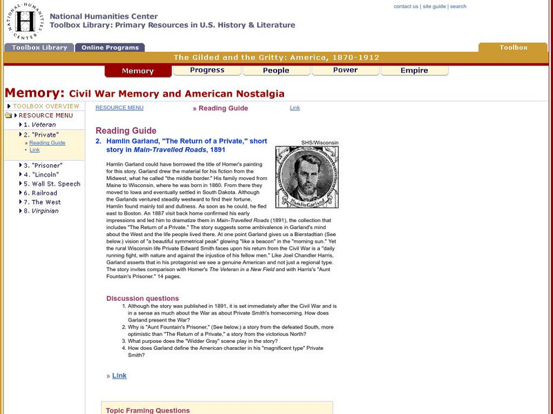 National Humanities Center: Toolbox Library: "The Private," the Gilded and the Gritty: America, 1870 1912 Unit Plan National Humanities Center: Toolbox Library: "The Private," the Gilded and the Gritty: America, 1870 1912 Unit Plan