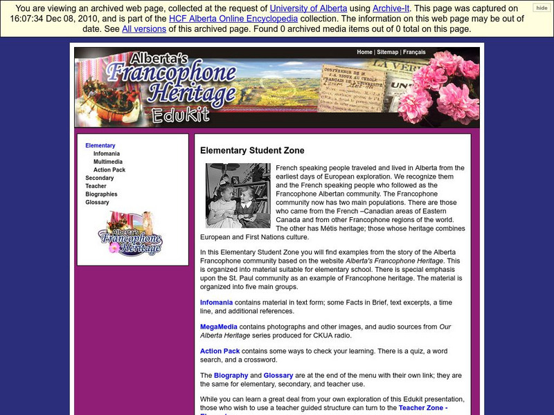 Alberta Online Encyclopedia: Alberta's Francophone Heritage Edukit: Elementary Handout Alberta Online Encyclopedia: Alberta's Francophone Heritage Edukit: Elementary Handout