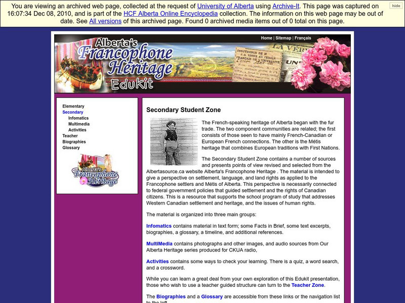 Alberta Online Encyclopedia: Alberta's Francophone Heritage Edukit: Secondary Handout Alberta Online Encyclopedia: Alberta's Francophone Heritage Edukit: Secondary Handout