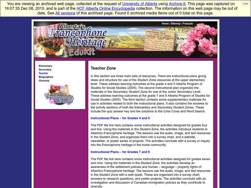 Alberta Online Encyclopedia: Alberta's Francophone Heritage Edukit: Teacher Handout Alberta Online Encyclopedia: Alberta's Francophone Heritage Edukit: Teacher Handout