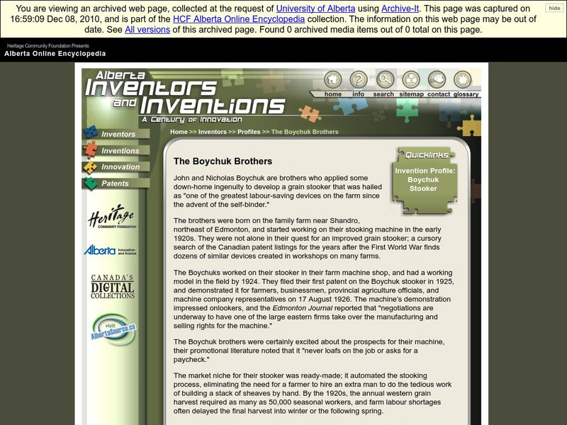 Alberta Online Encyclopedia: Alberta Inventors and Inventions: John and Nicholas Boychuk Handout Alberta Online Encyclopedia: Alberta Inventors and Inventions: John and Nicholas Boychuk Handout