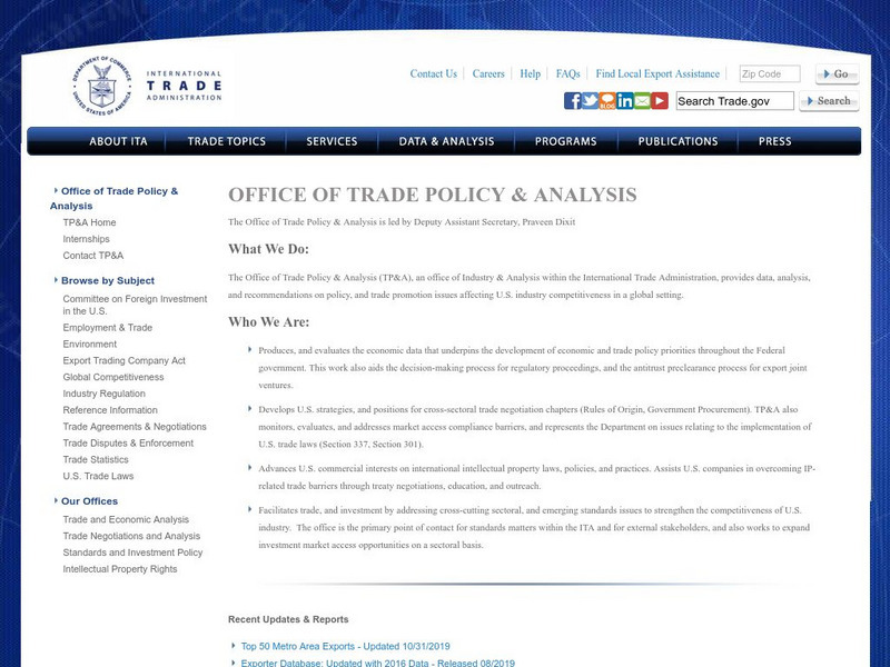 International Trade Administration: Office of Trade Policy and Analysis Website International Trade Administration: Office of Trade Policy and Analysis Website