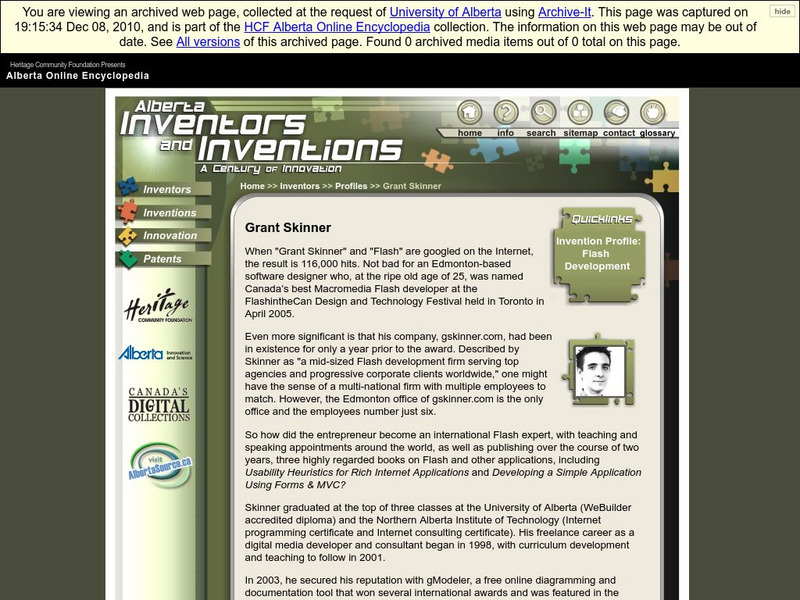 Alberta Online Encyclopedia: Alberta Inventors and Inventions: Grant Skinner Handout Alberta Online Encyclopedia: Alberta Inventors and Inventions: Grant Skinner Handout