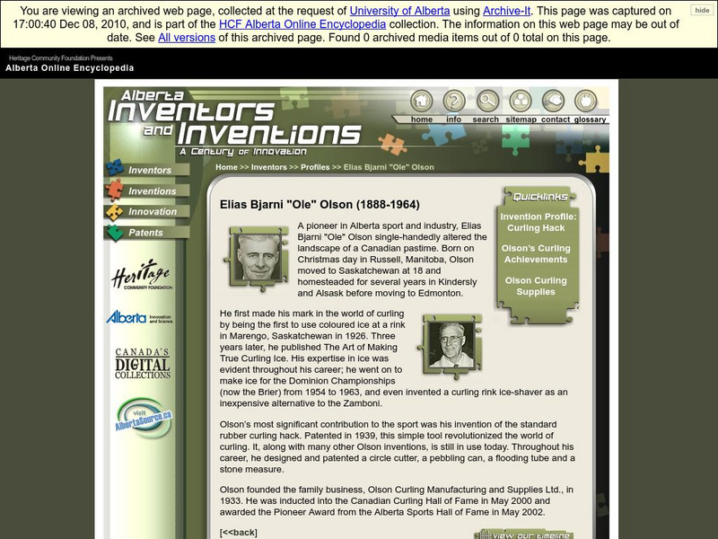 Alberta Online Encyclopedia: Alberta Inventors and Inventions: Elias Bjarni Handout Alberta Online Encyclopedia: Alberta Inventors and Inventions: Elias Bjarni Handout
