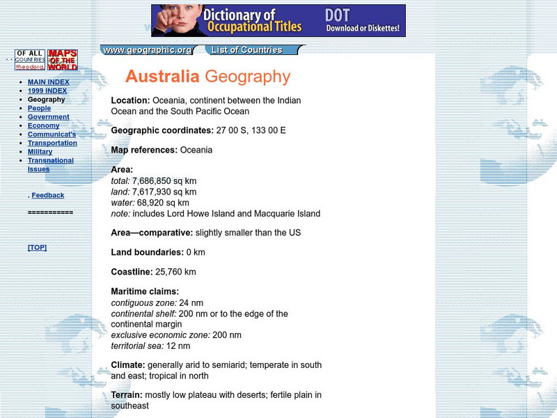 Australia Geography Handout Australia Geography Handout