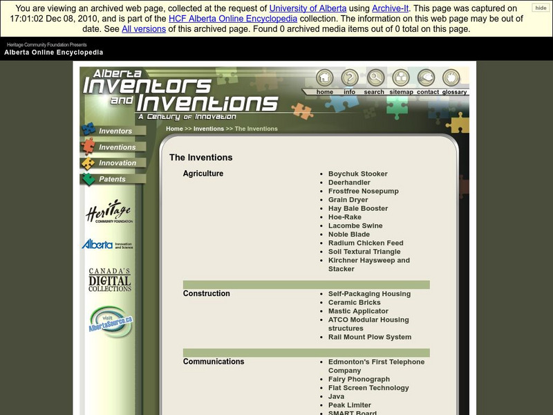 Alberta Online Encyclopedia: Alberta Inventors and Inventions: The Inventions Handout Alberta Online Encyclopedia: Alberta Inventors and Inventions: The Inventions Handout