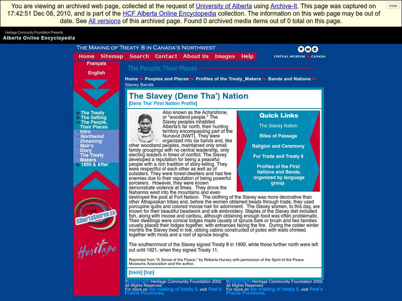 Alberta Online Encyclopedia: The Slavey (Dene Tha') Nation Handout