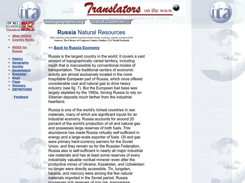 Russia Natural Resource Handout