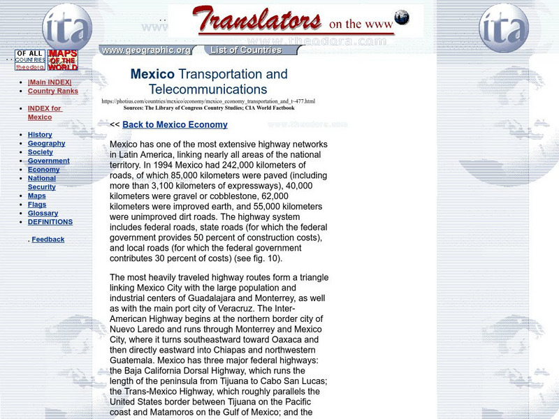 Photius: Mexico Transportation and Telecommunications Handout Photius: Mexico Transportation and Telecommunications Handout