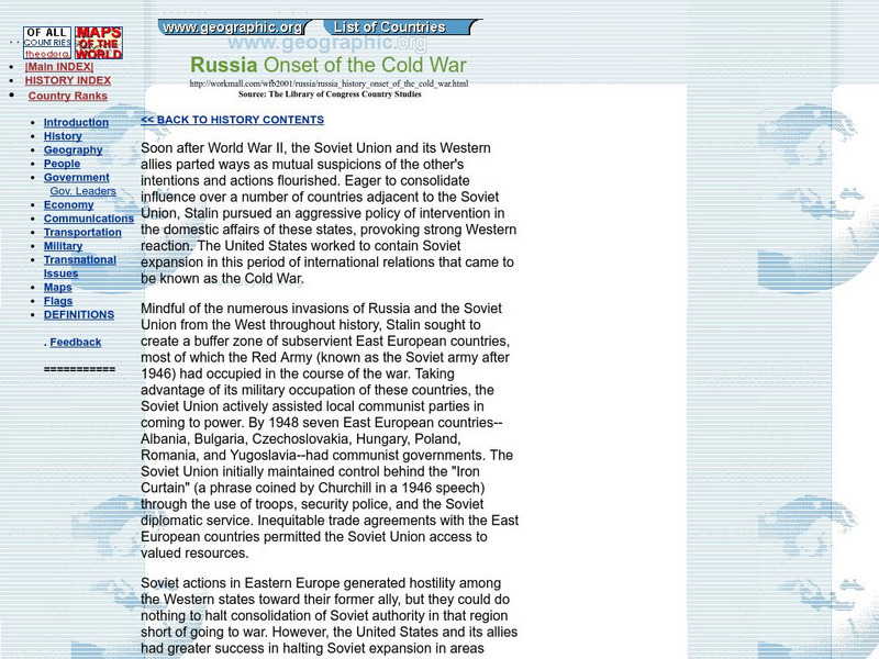 Photius: Workmall: Russia: Onset of the Cold War Website