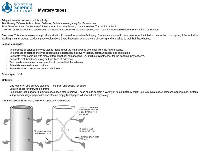 University of California at Berkeley: Understanding Science: Mystery Tubes Lesson Plan University of California at Berkeley: Understanding Science: Mystery Tubes Lesson Plan