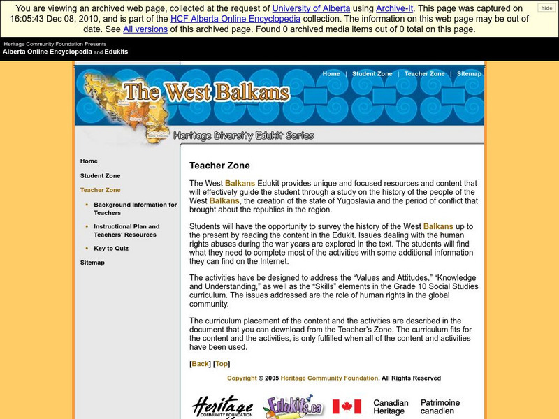 Alberta Online Encyclopedia: West Balkans Edukit: Teacher Zone Handout Alberta Online Encyclopedia: West Balkans Edukit: Teacher Zone Handout