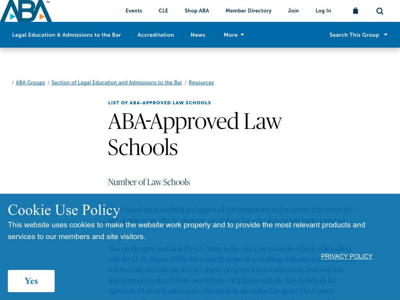 American Bar Association: Aba Approved Law Schools Handout American Bar Association: Aba Approved Law Schools Handout