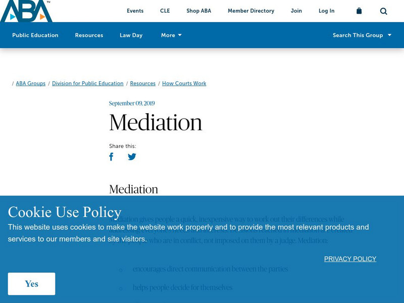American Bar Association: How Courts Work: Mediation Activity American Bar Association: How Courts Work: Mediation Activity