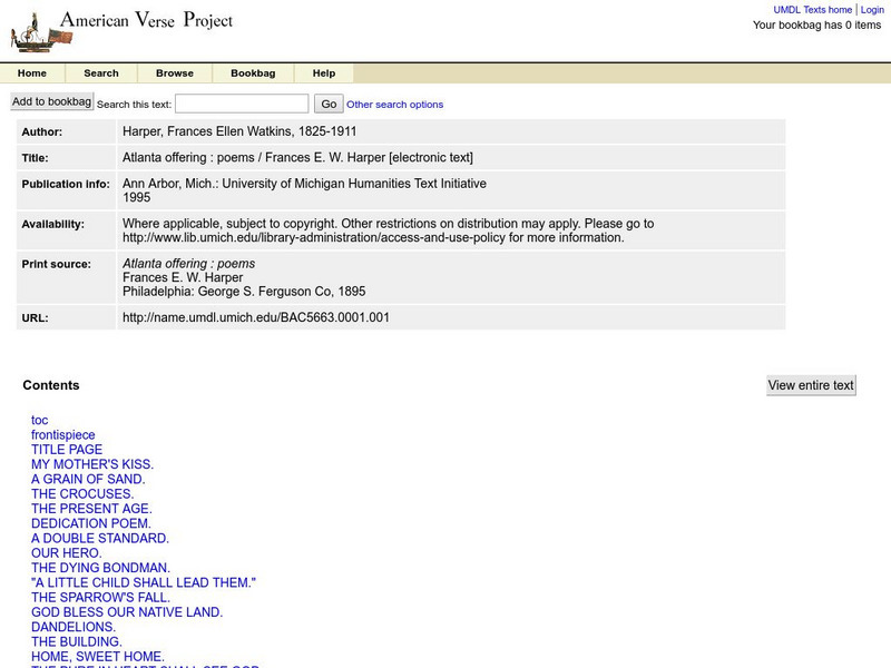 American Verse Project: Atlanta Offering: Poems, by Frances e.w. Harper eBook American Verse Project: Atlanta Offering: Poems, by Frances e.w. Harper eBook