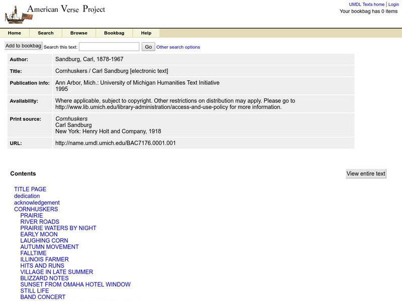 American Verse Project: Cornhuskers, by Carl Sandburg eBook American Verse Project: Cornhuskers, by Carl Sandburg eBook