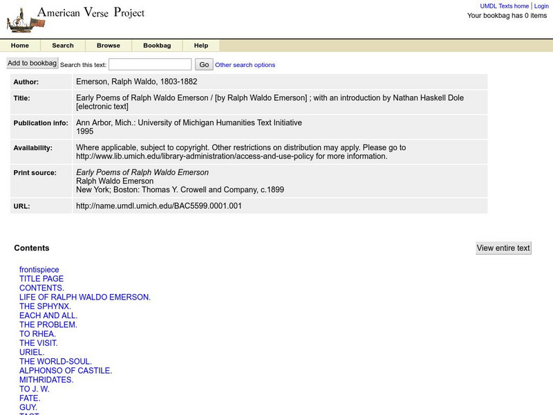 American Verse Project: Early Poems of Ralph Waldo Emerson eBook