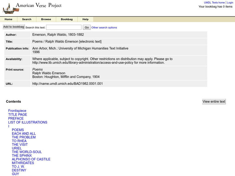 American Verse Project: Poems by Ralph Waldo Emerson eBook American Verse Project: Poems by Ralph Waldo Emerson eBook