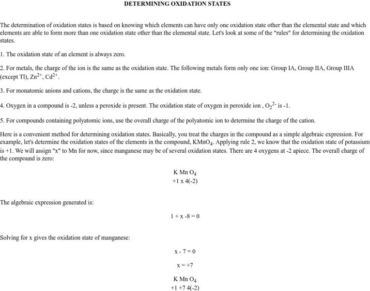 Towson University: Determining Oxidation States Handout