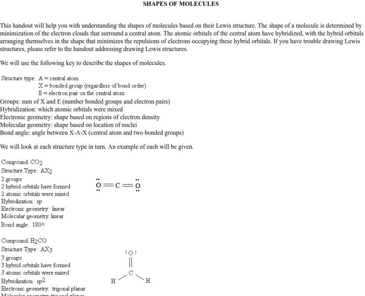 Towson University: Shapes of Molecules Handout Towson University: Shapes of Molecules Handout