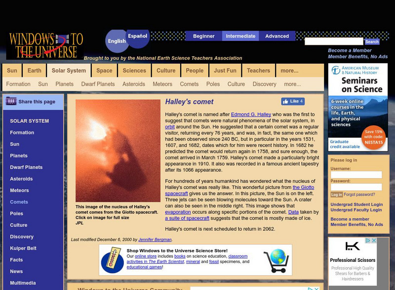 Windows to the Universe: Halley's Comet Activity