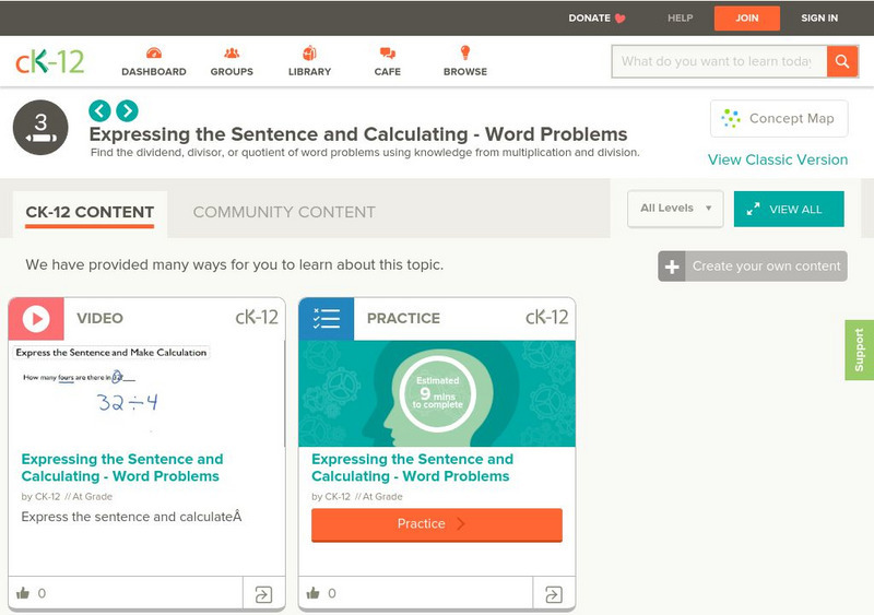 Ck 12: Elem Math: Expressing the Sentence and Calculating Word Problems Unit Plan Ck 12: Elem Math: Expressing the Sentence and Calculating Word Problems Unit Plan