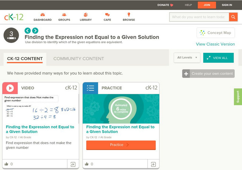 Ck 12: Elem Math: Finding the Expression Not Equal to a Given Solution Unit Plan Ck 12: Elem Math: Finding the Expression Not Equal to a Given Solution Unit Plan