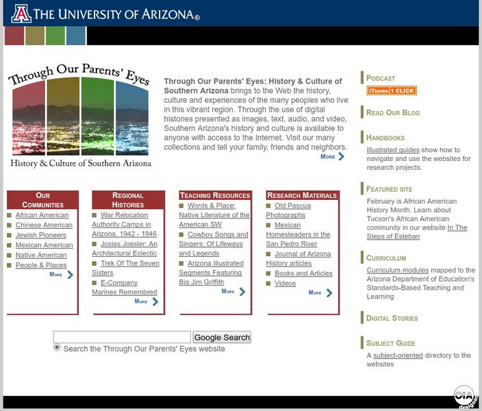 University of Arizona: Through Our Parents' Eyes: History of Southwest Arizona Website University of Arizona: Through Our Parents' Eyes: History of Southwest Arizona Website