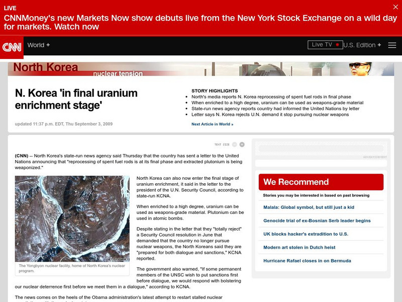 Cnn: N. Korea Nuclear Tension: N. Korea 'In Final Uranium Enrichment Stage' Website Cnn: N. Korea Nuclear Tension: N. Korea 'In Final Uranium Enrichment Stage' Website
