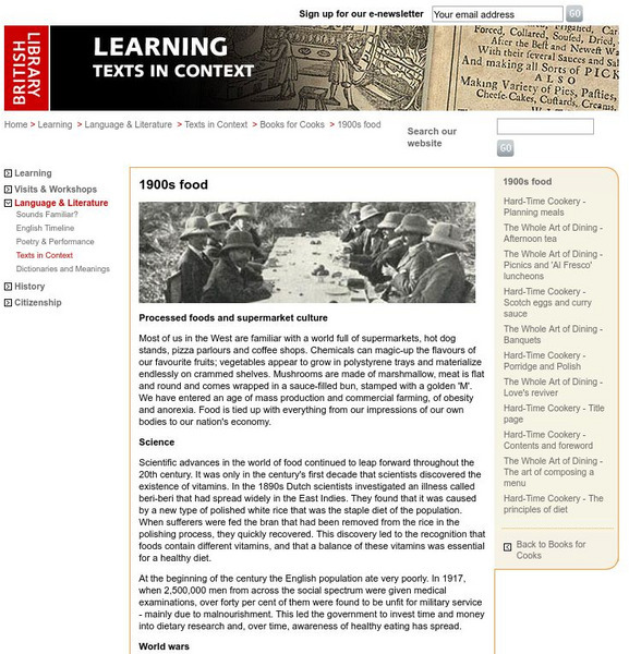 British Library: Language & Literature: Books for Cooks: 1900s Food Handout British Library: Language & Literature: Books for Cooks: 1900s Food Handout