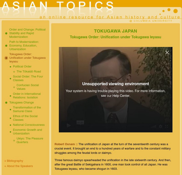 Columbia University: Tokugawa Japan (1600 1868) Instructional Video Columbia University: Tokugawa Japan (1600 1868) Instructional Video
