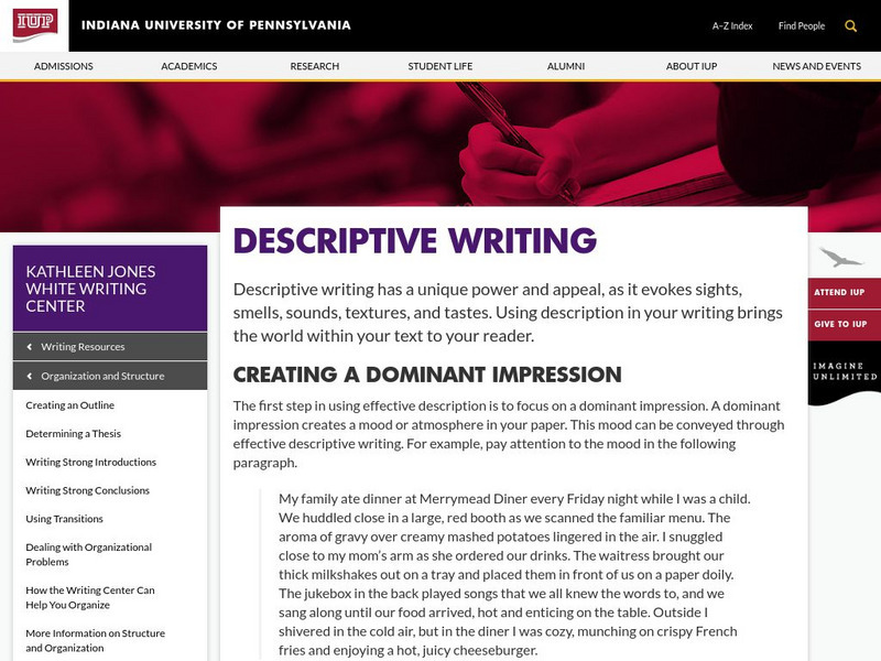 Indiana Univerisity of Pennsylvania: Writing Center: Descriptive Writing Website Indiana Univerisity of Pennsylvania: Writing Center: Descriptive Writing Website