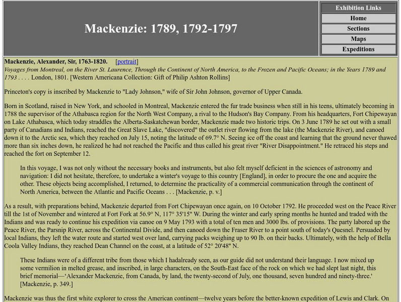 Princeton University Library: Exhibition: Of Maps and Men: Alexander Mackenzie Handout Princeton University Library: Exhibition: Of Maps and Men: Alexander Mackenzie Handout
