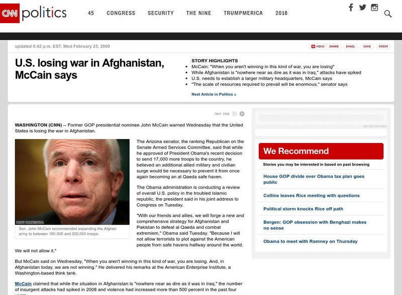 Cnn: u.s. Losing War in Afghanistan, Mc Cain Says Article