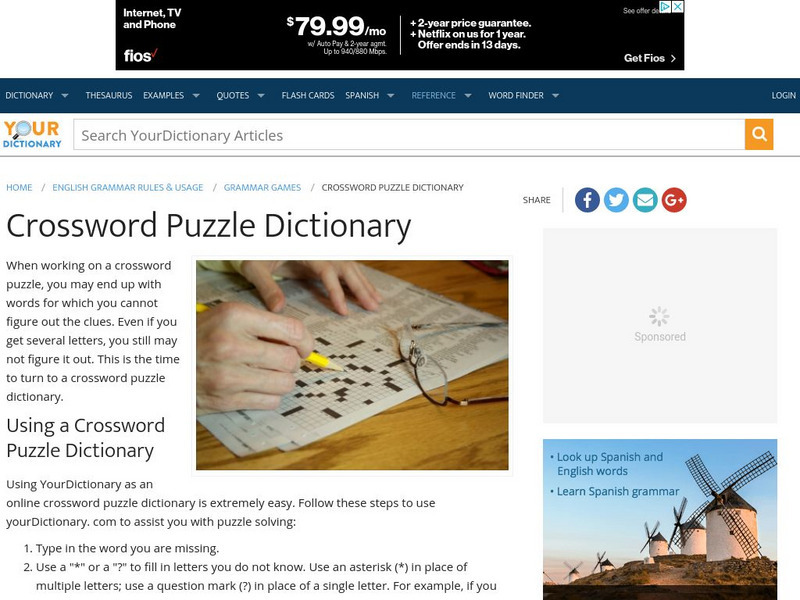 Your Dictionary: Crossword Puzzle Dictionary Handout for 9th - 10th ...