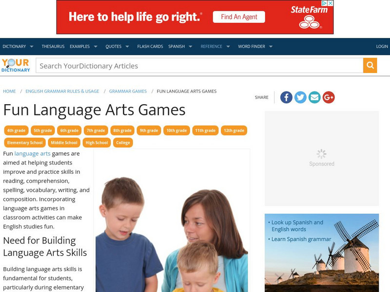 Your Dictionary: Fun Language Arts Games Article Your Dictionary: Fun Language Arts Games Article