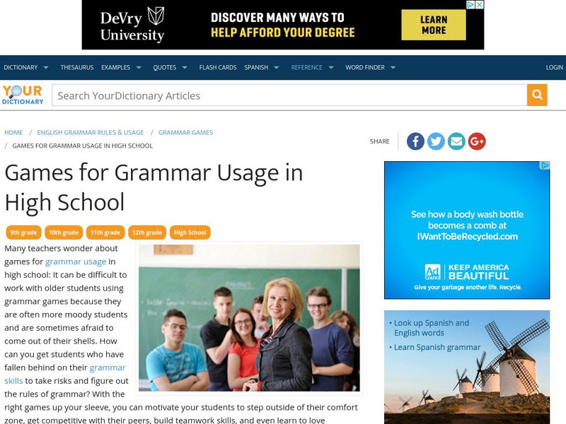 Your Dictionary: Games for Grammar Usage in High School Article Your Dictionary: Games for Grammar Usage in High School Article