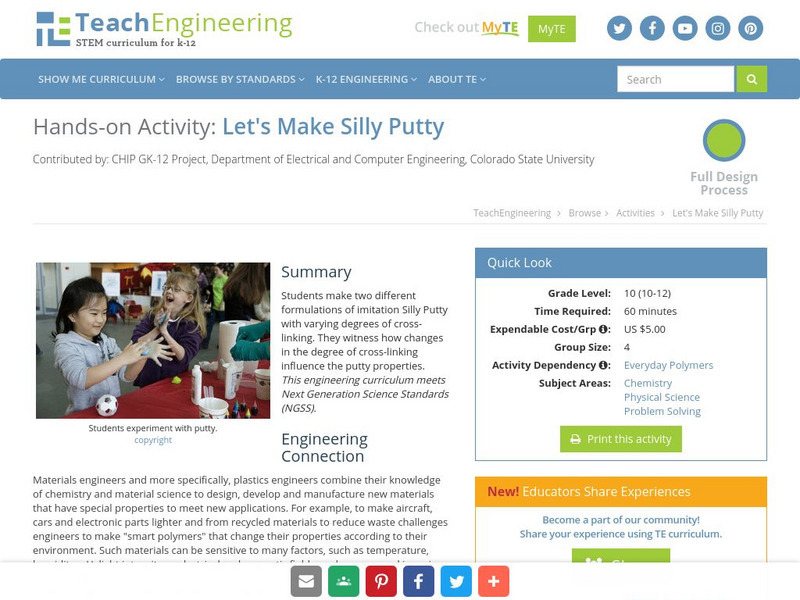 Teach Engineering: Let's Make Silly Putty Lesson Plan Teach Engineering: Let's Make Silly Putty Lesson Plan