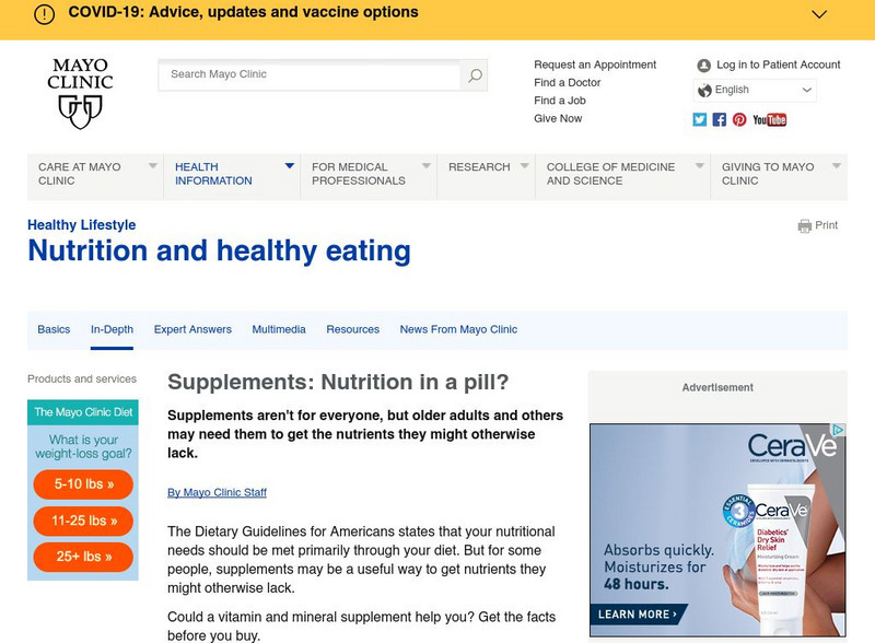 Mayo Clinic: Vitamin and Mineral Supplements Website Mayo Clinic: Vitamin and Mineral Supplements Website