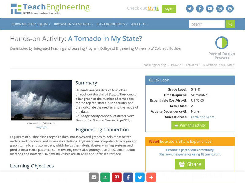 Teach Engineering: A Tornado in My State? Activity