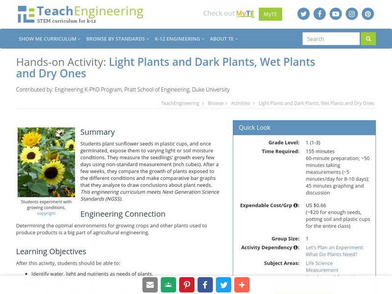 Teach Engineering: Light Plants and Dark Plants, Wet Plants and Dry Ones Activity Teach Engineering: Light Plants and Dark Plants, Wet Plants and Dry Ones Activity