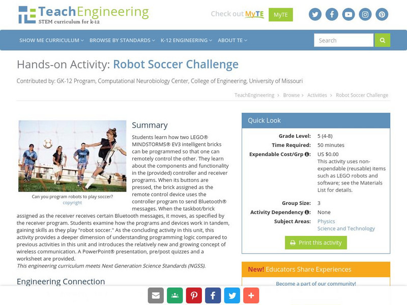 Teach Engineering: Robot Soccer Challenge Activity Teach Engineering: Robot Soccer Challenge Activity